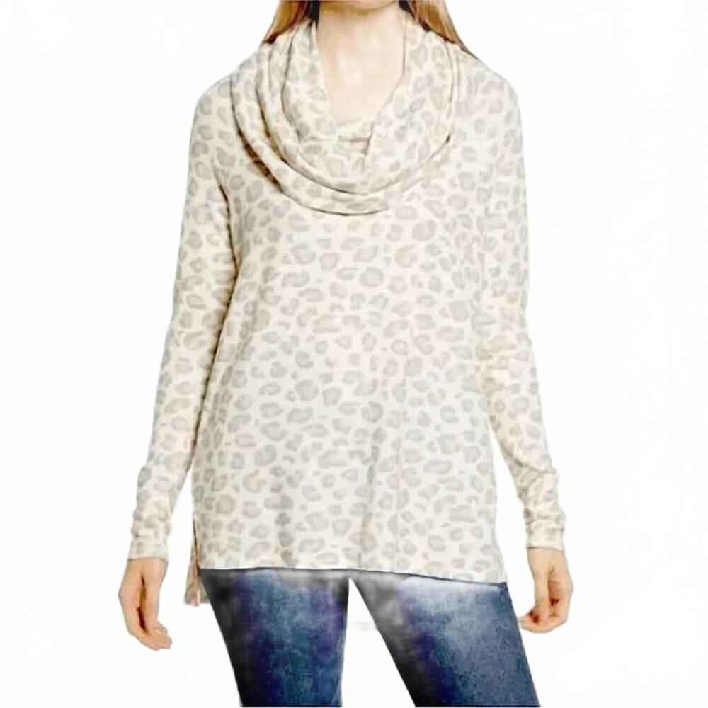 NEW GIBSONLOOK convertible neckline cozy fleece tunic in oatmeal animal